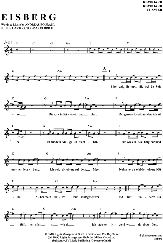 Product gallery: Page 1 of 4 Eisberg , Bourani, Andreas, (Keyboard)