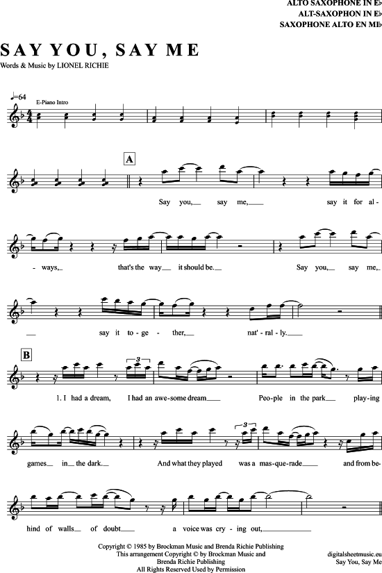 gallery: Say You, Say Me , Richie, Lionel, Alto Saxophone