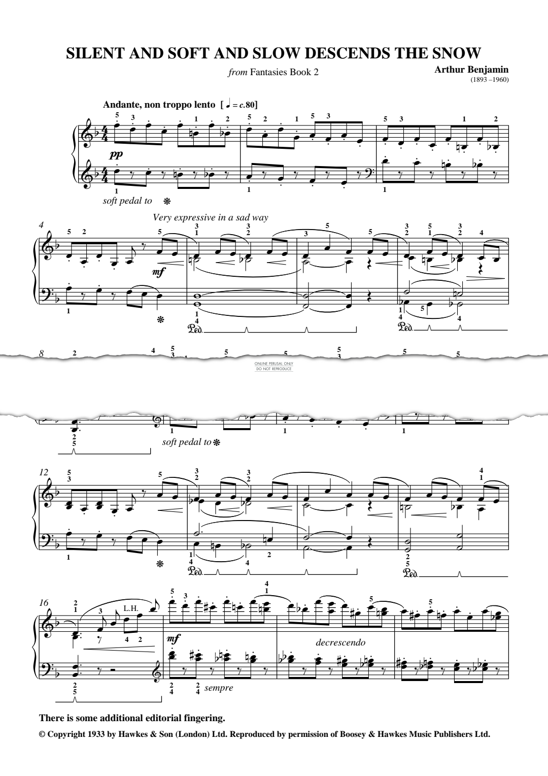 gallery: Silent And Soft And Slow Descends The Snow (from 'Fantasies Book 2'), Arthur Benjamin, Klavier