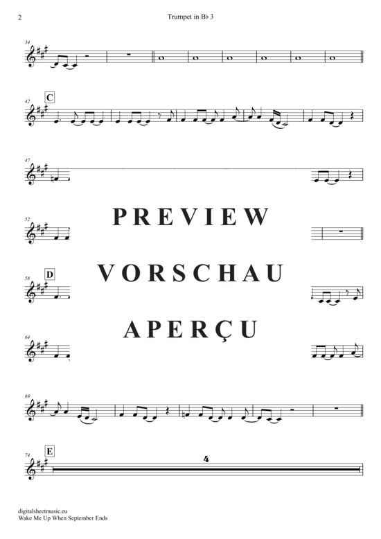Produktgalerie: Seite 16 von 21 Wake Me Up When September Ends , Green Day, (Trompeten Trio + Klavier)