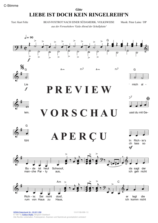 Produktgalerie: Seite 3 von 11 Liebe ist doch kein Ringelreih'n , Gitte, (Melodie-Stimmen in C/B/Es)