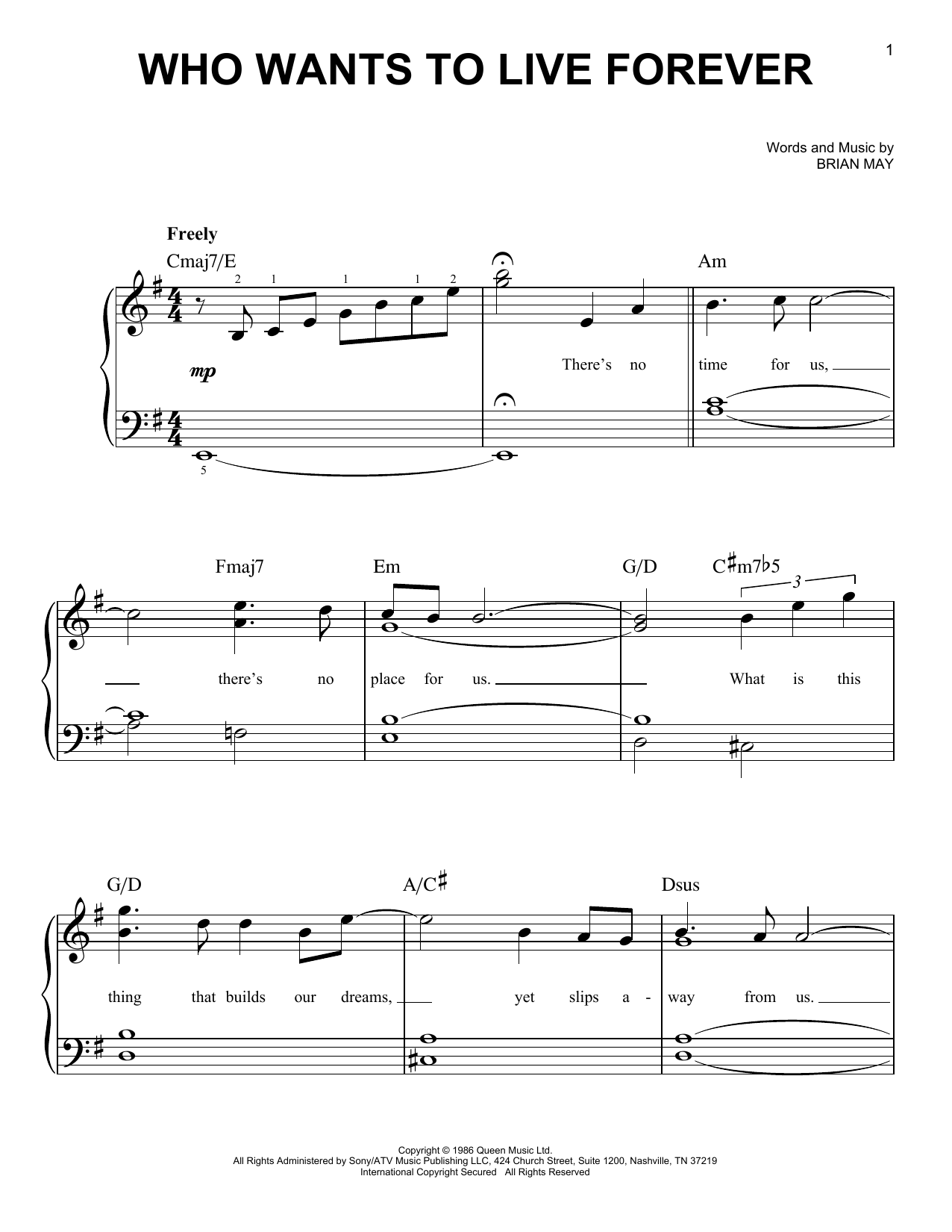 Produktgalerie: Seite 1 von 1 Who Wants To Live Forever, Queen, Klavier