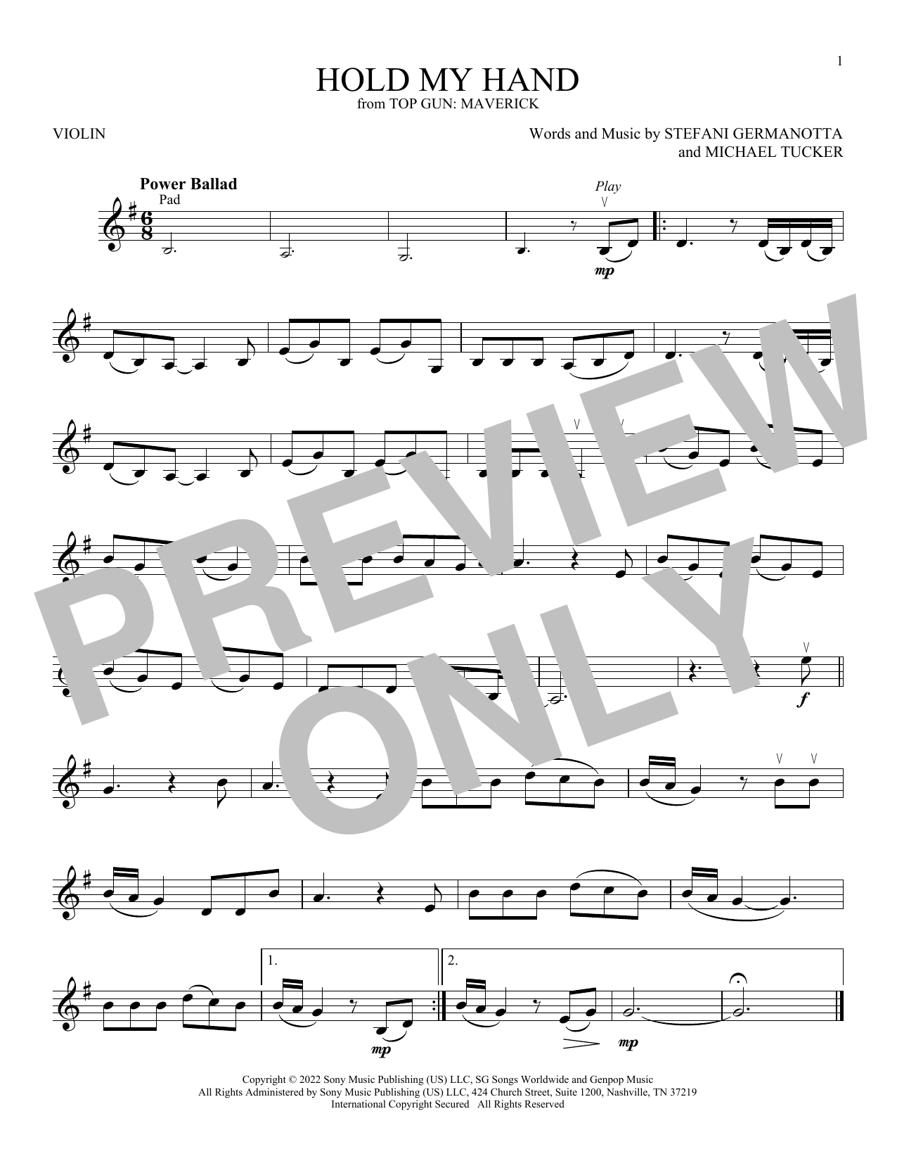Product gallery: Page 1 of 1 Hold My Hand (from Top Gun: Maverick), Lady Gaga
