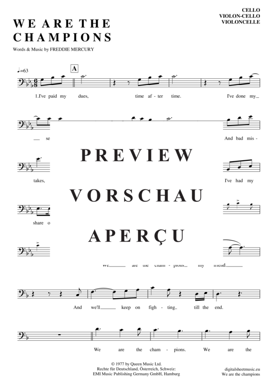 Produktgalerie: Seite 2 von 4 We are the champions , Queen, (Violon-Cello)