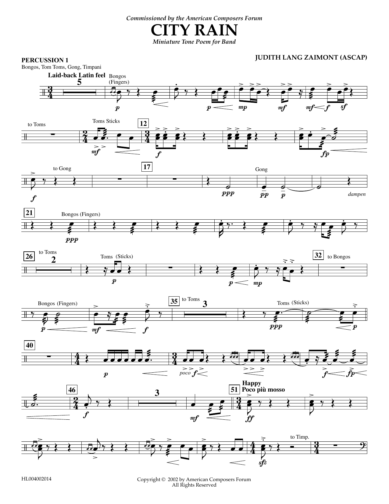 Produktgalerie: Seite 1 von 1 City Rain - Percussion 1, Judith Zaimont, Ensemble