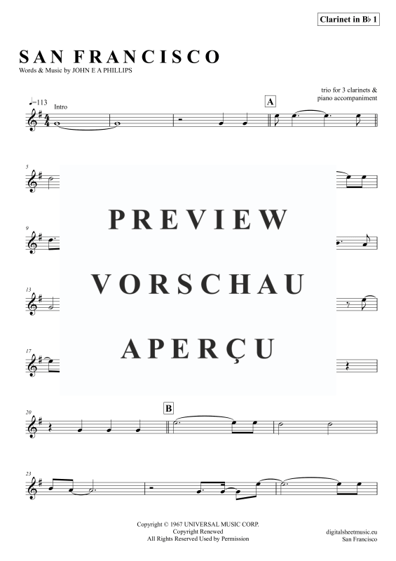 Produktgalerie: Seite 8 von 11 San Francisco, McKenzie, Scott, (Klarinetten Trio + Klavier)