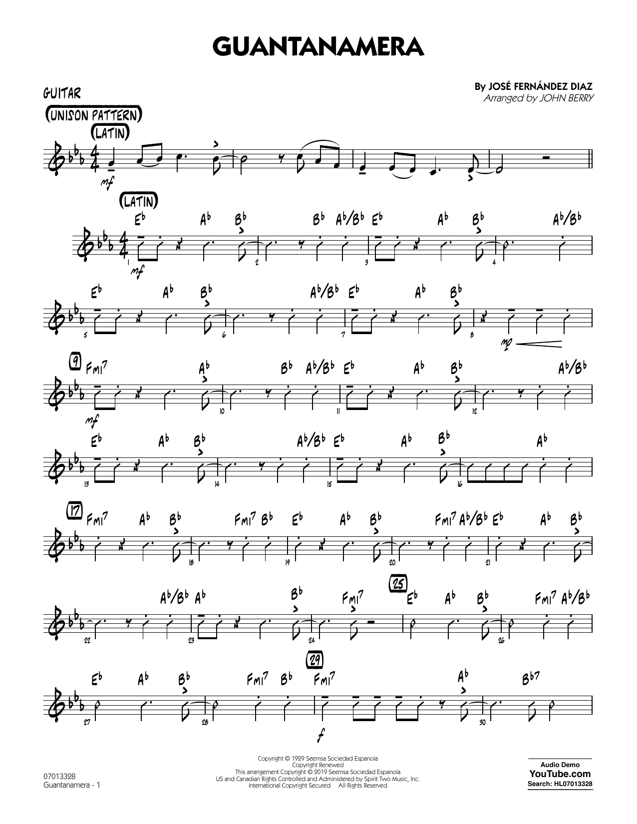 Produktgalerie: Seite 1 von 1 Guantanamera (arr. John Berry) - Guitar, 
