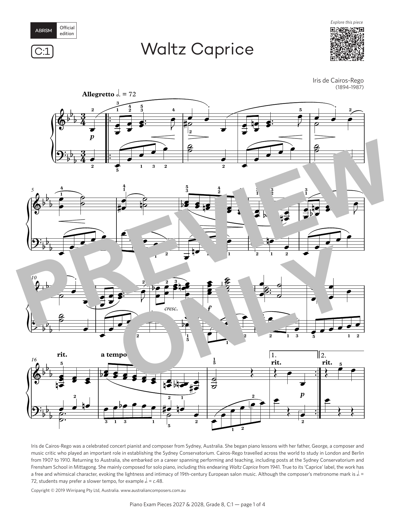 Product gallery: Page 1 of 1 Waltz Caprice (Grade 8, list C1, from the ABRSM Piano Syllabus 2027 & 2028), Iris de Cairos-Rego