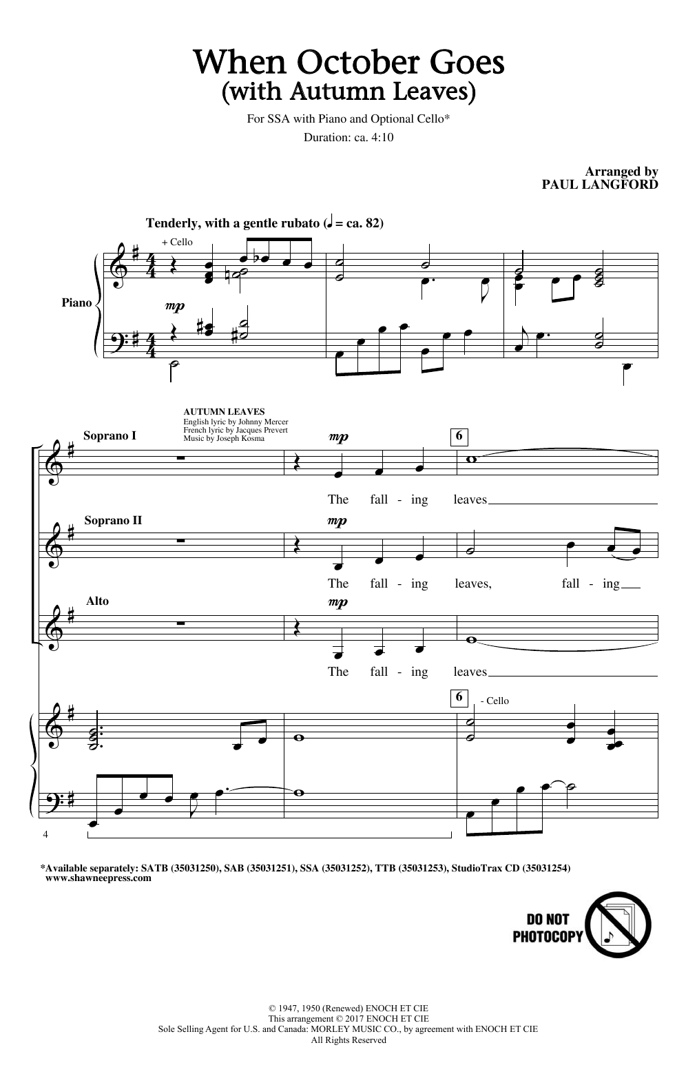 Produktgalerie: Seite 1 von 1 When October Goes (with Autumn Leaves), Paul Langford, Chor