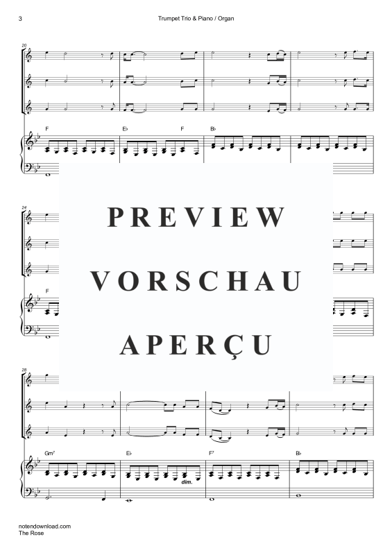 Product gallery: Page 6 of 11 The Rose, Midler, Bette, Trio For 3 Trumpets In Key, Piano/Organ, Cello (Optional) - Single Version