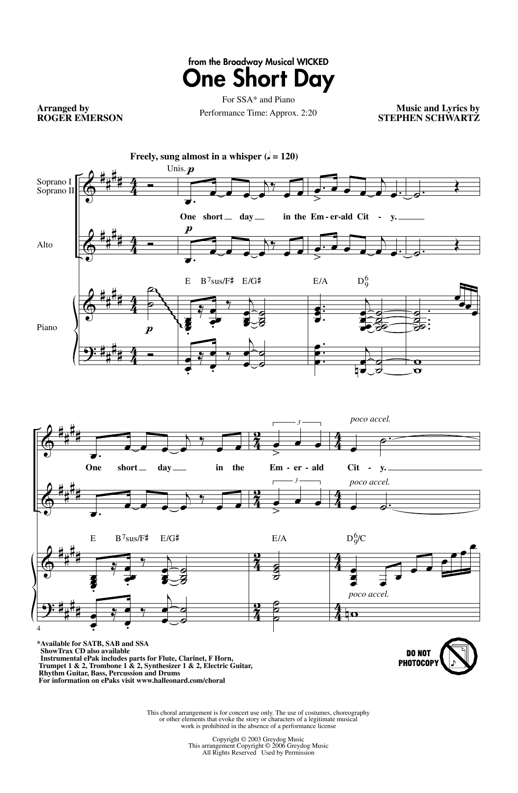 Produktgalerie: Seite 1 von 1 One Short Day (from Wicked) (arr. Roger Emerson), Stephen Schwartz, Chor