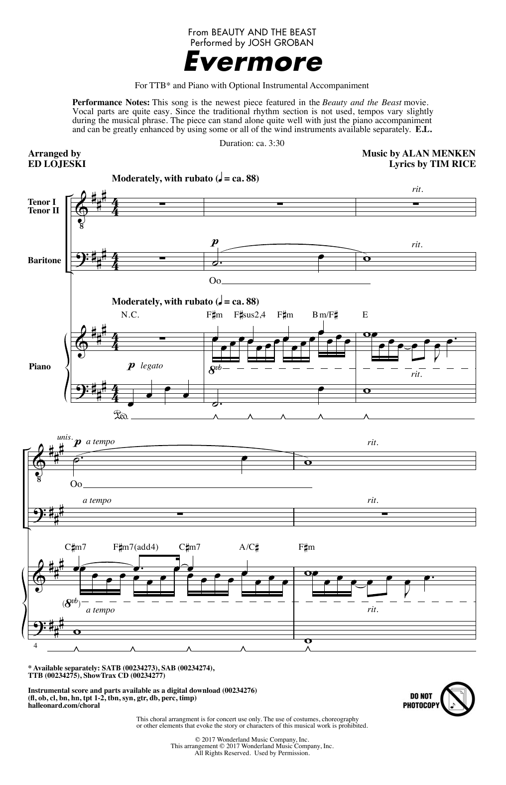 Product picture to: Evermore (from Beauty And The Beast) (arr. Ed Lojeski)