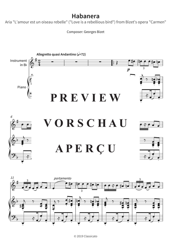 Produktgalerie: Seite 4 von 7 Habanera - Aria L´amour est un oiseau rebelle (Love is a rebellious bird) , ,  from Bizet´s opera Carmen (Instrument in B + Klavier)
