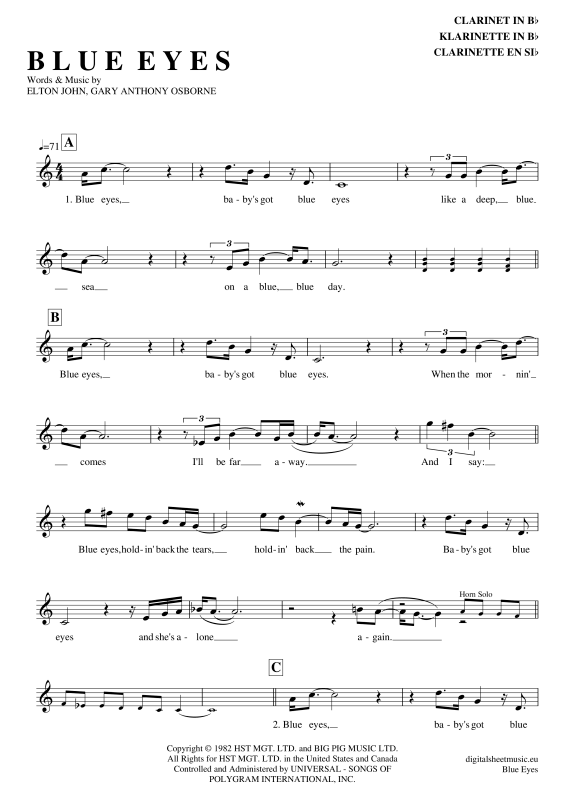 Product gallery: Page 1 of 3 Blue Eyes , John, Eltom, Clarinet in B-flat