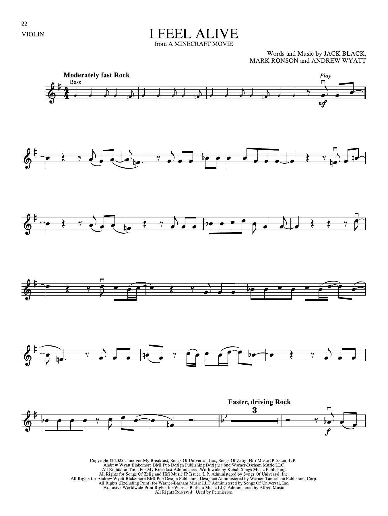 Produktgalerie: Seite 1 von 1 I Feel Alive (from A Minecraft Movie), Jack Black, Violine