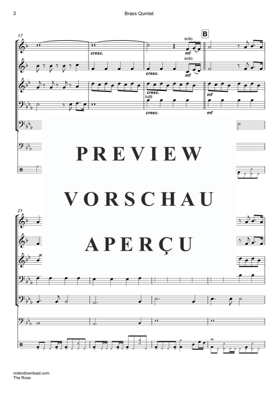 Produktgalerie: Seite 6 von 11 The Rose, Midler, Bette, Blechbläser Quintett/Ensemble/Band/Chor E- Bass & Drum Set opt.