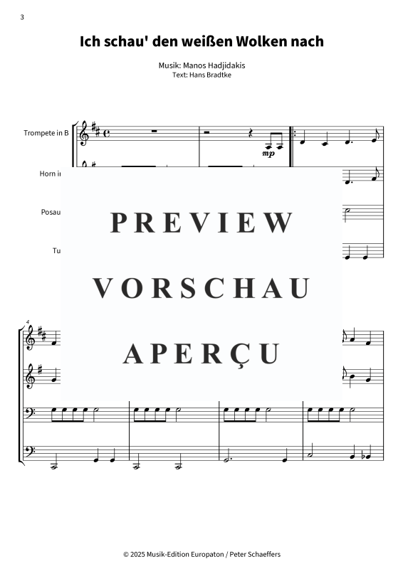 Produktgalerie: Seite 5 von 11 Ich schau´ den weißen Wolken nach, Nana Mouskouri, (Blechbläserquartett)