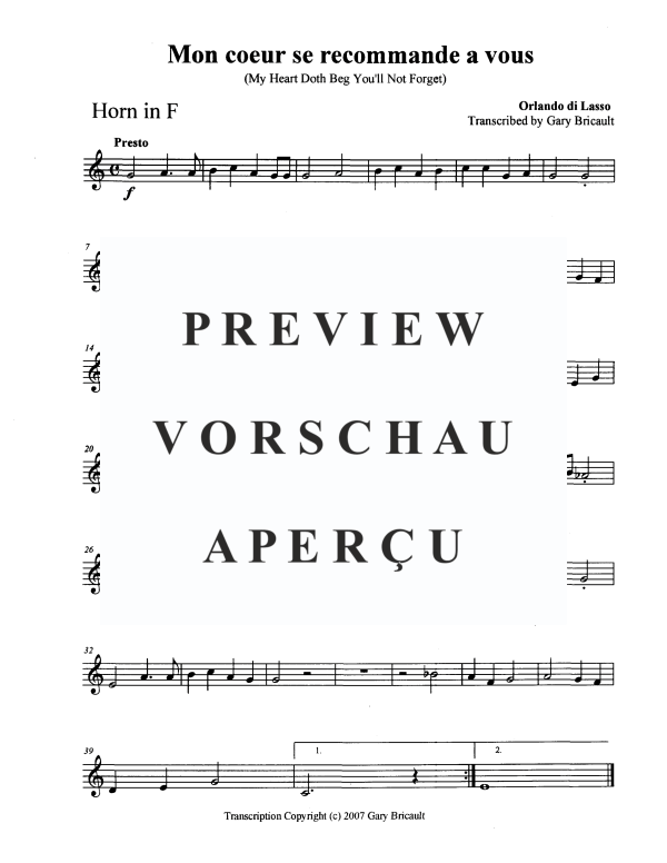 Product gallery: Page 9 of 10 Mon couer se recommande a vous, Mon couer se recommande a vous, Brass Quartet
