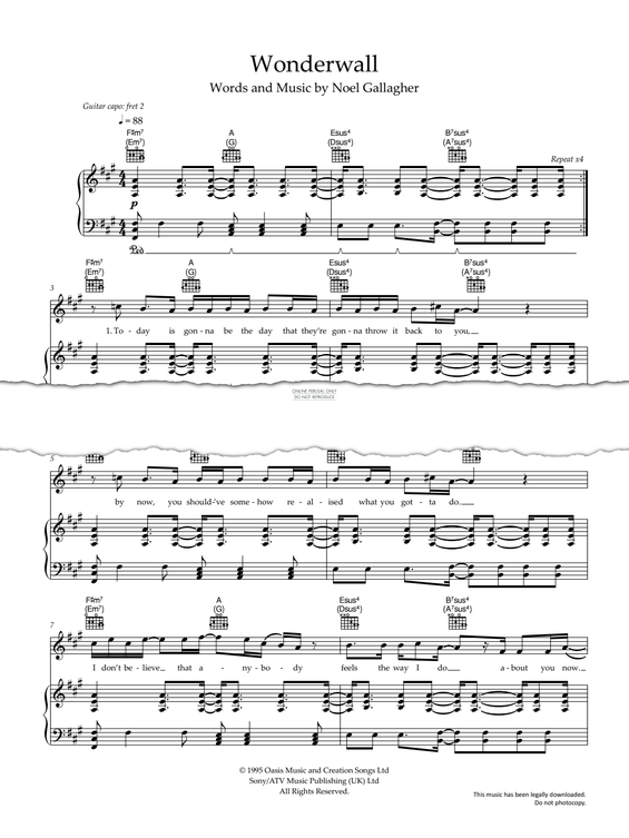 Produktgalerie: Seite 1 von 1 Wonderwall, Oasis, Gesang, Gitarre, Klavier
