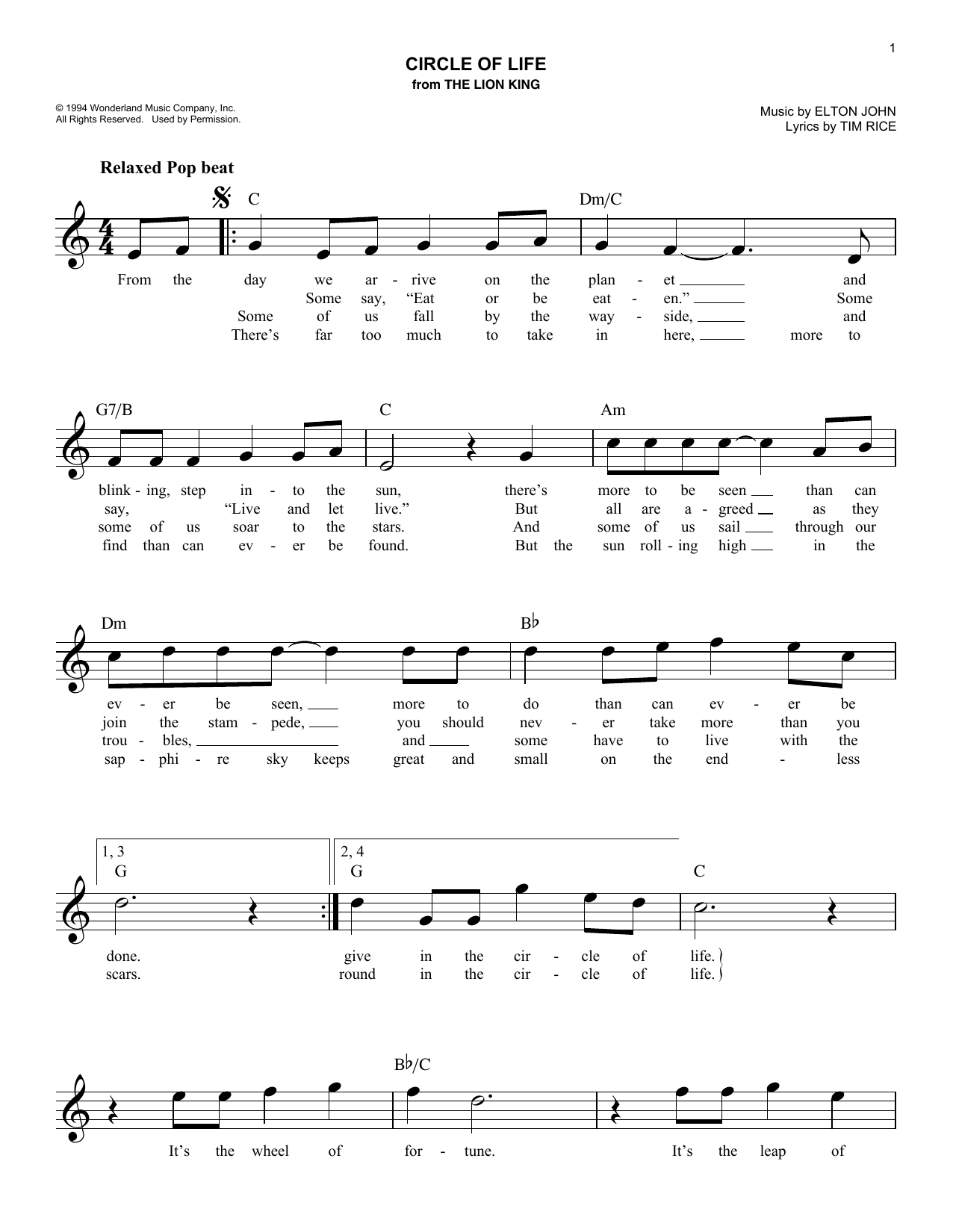 Produktbild zu: Circle Of Life (from The Lion King)