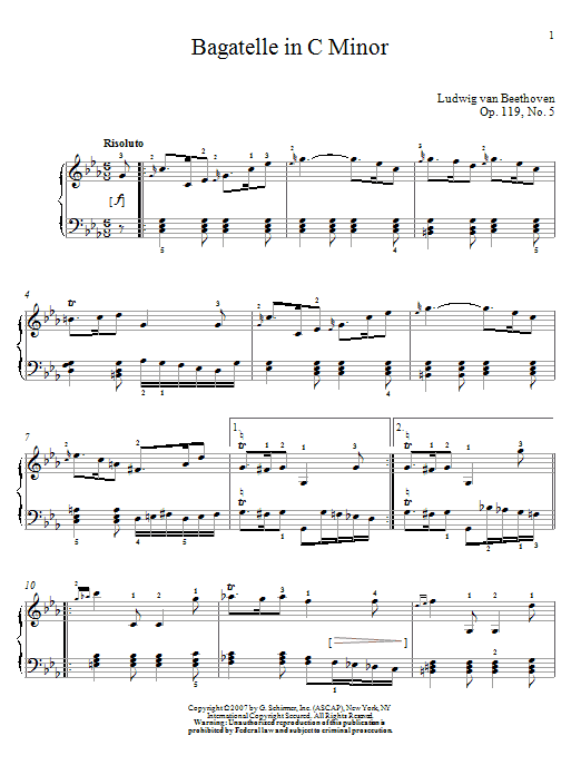 Product gallery: Page 1 of 1 Bagatelle In C Minor, Op. 119, No. 5, Ludwig Van Beethoven