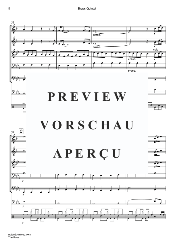 Produktgalerie: Seite 8 von 11 The Rose, Midler, Bette, Blechbläser Quintett/Ensemble/Band/Chor E- Bass & Drum Set opt.