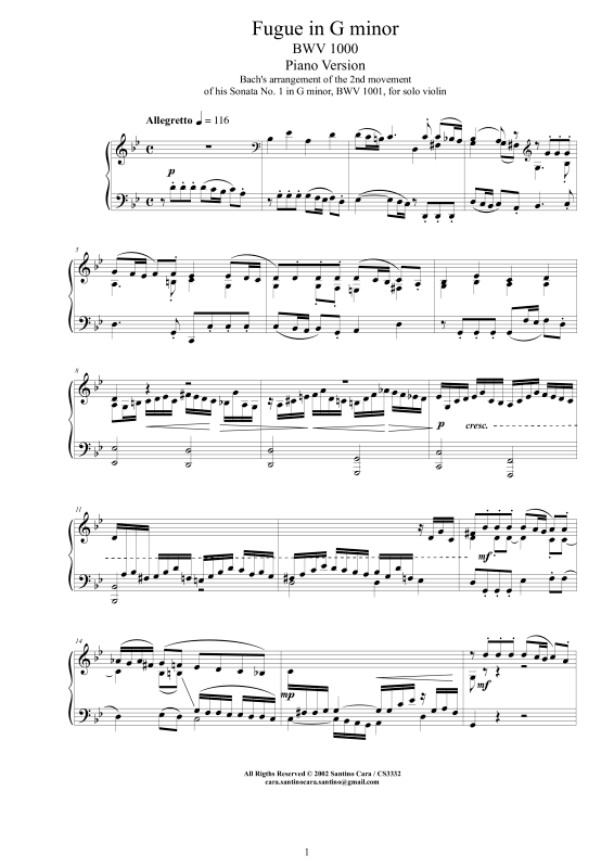 Produktbild zu: Fuge in G-Moll BWV 1000Johann Sebastian Bach
