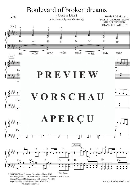 Product gallery: Page 2 of 5 Boulevard of broken dreams, Green Day, Piano Solo