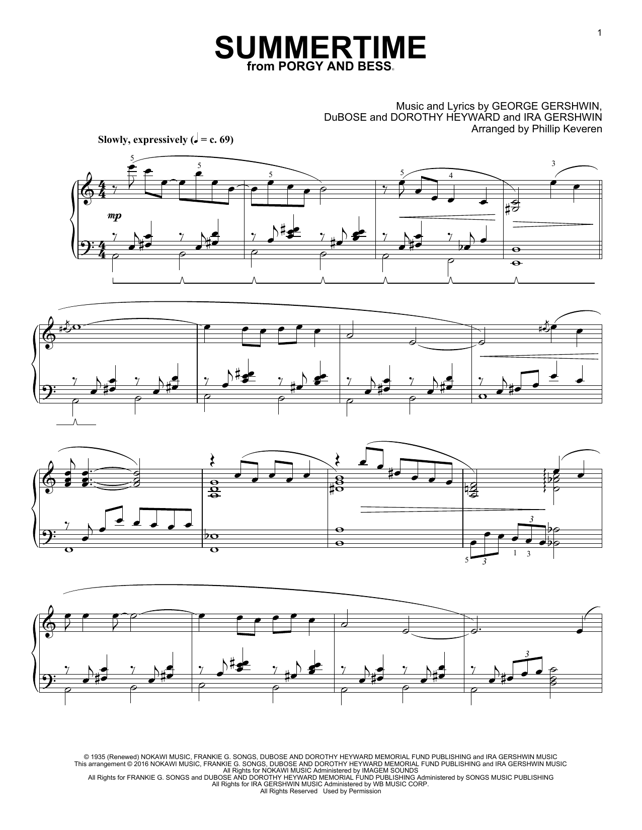 Product gallery: Page 1 of 1 Summertime (arr. Phillip Keveren), George Gershwin