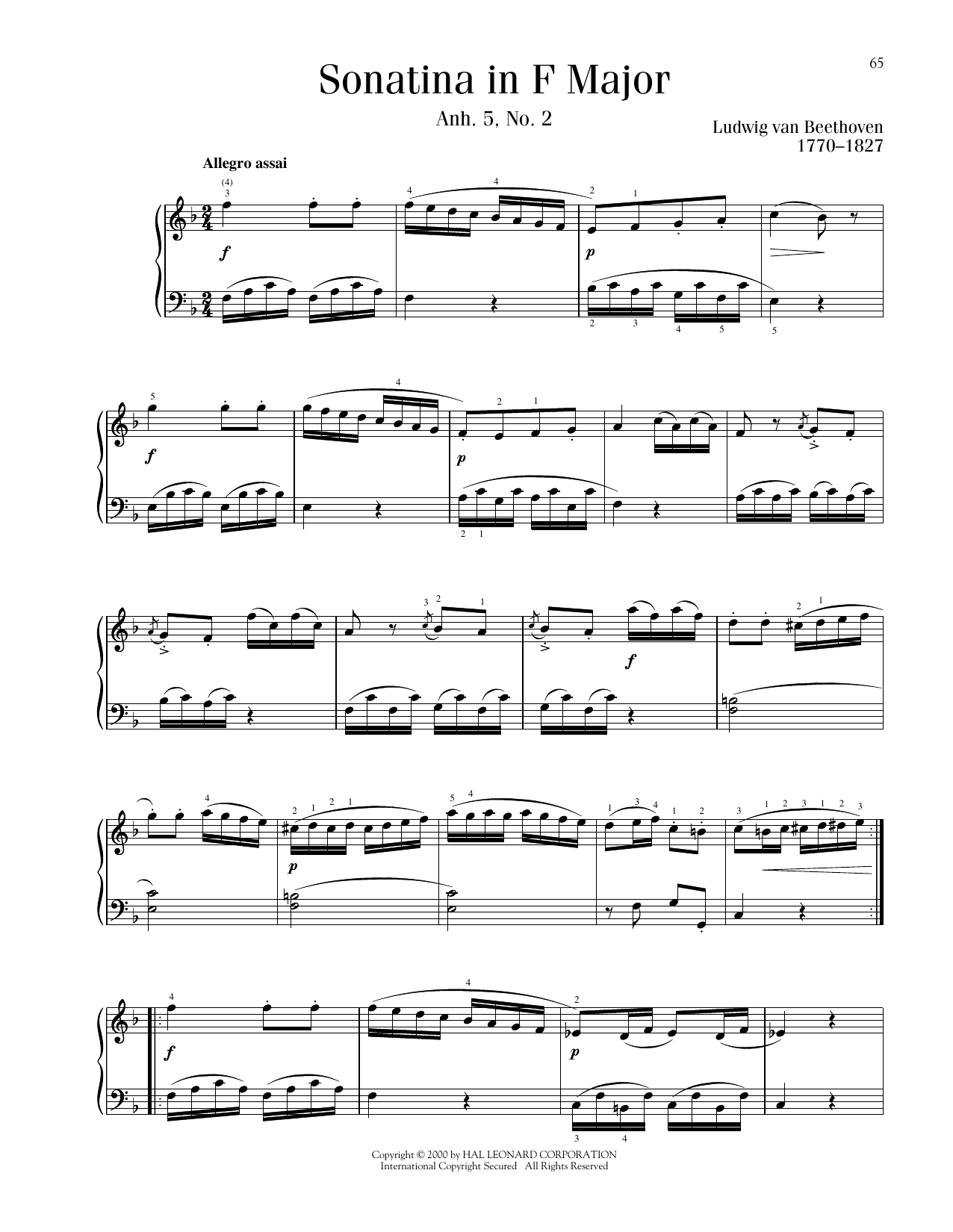 Product picture to: Sonatina In F Major, Anh. 5, No. 2