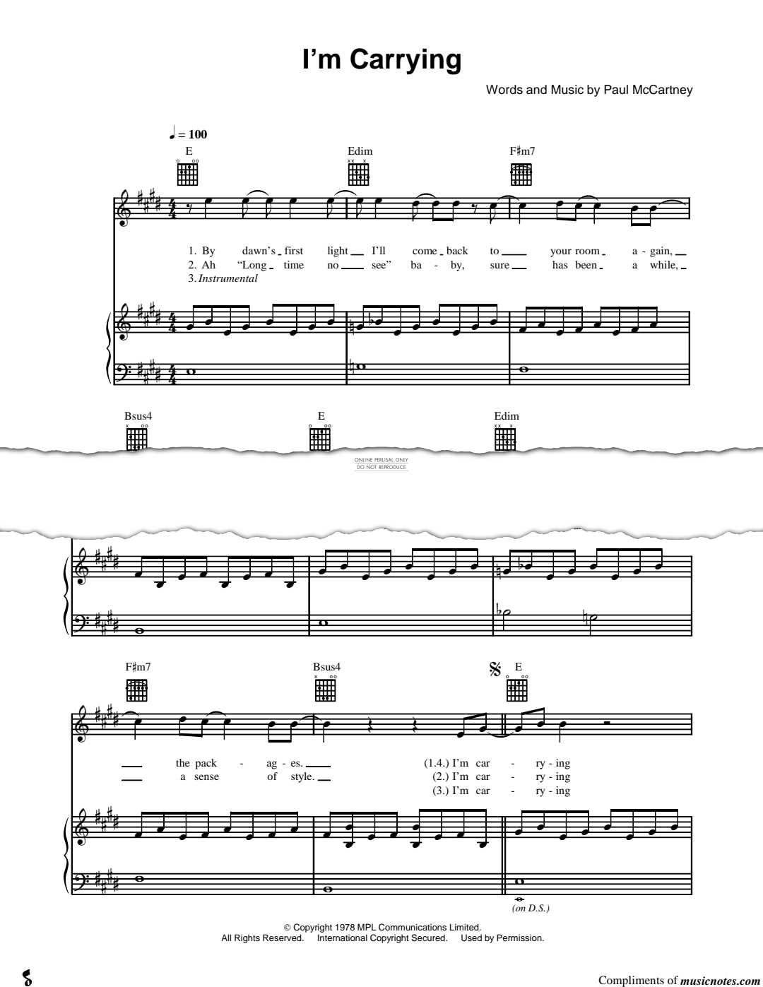 Produktgalerie: Seite 1 von 1 I'm Carrying, Paul McCartney & Wings, Gesang, Gitarre, Klavier