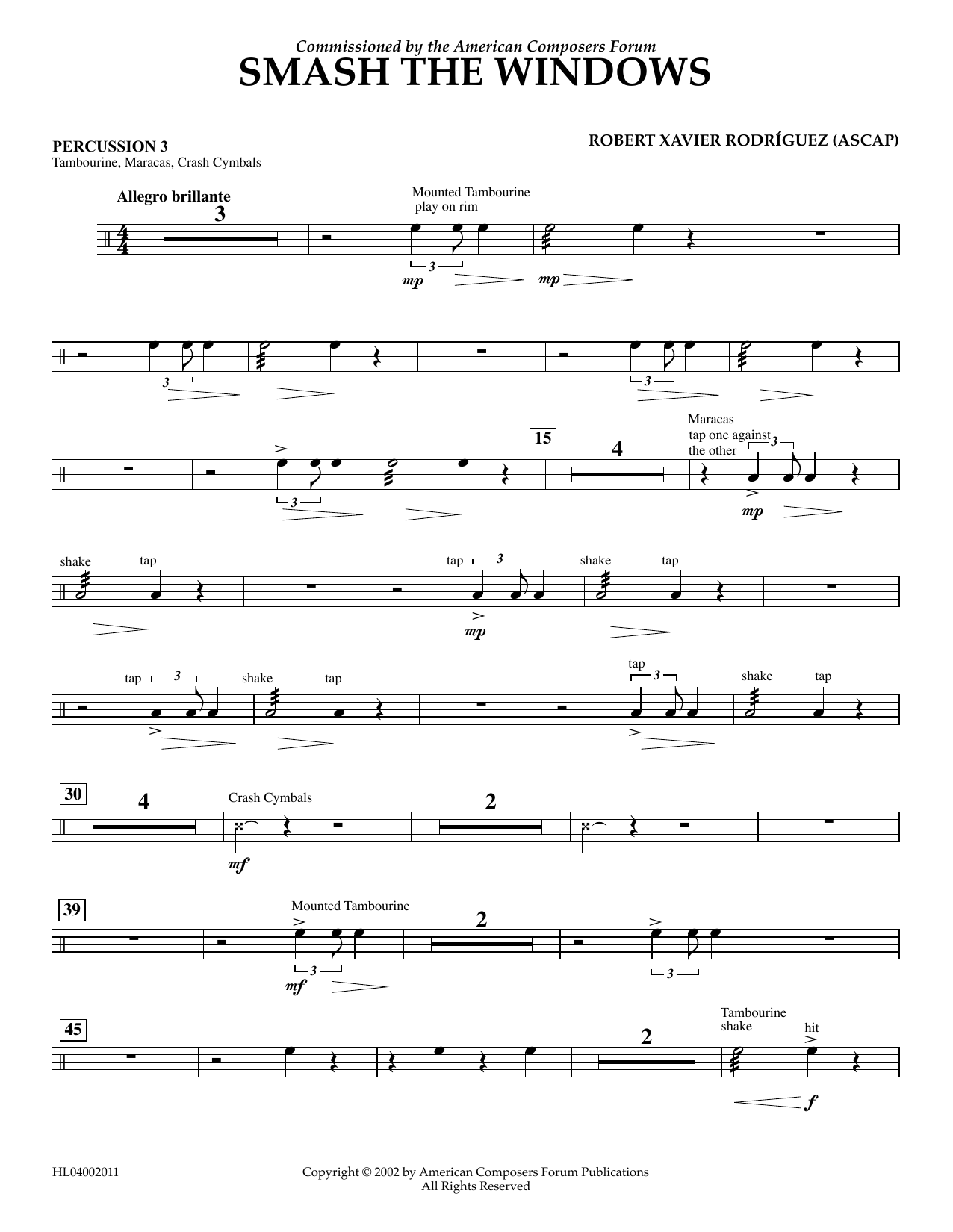 Product gallery: Page 1 of 1 Smash the Windows - Percussion 3, Robert Xavier RodrÃguez