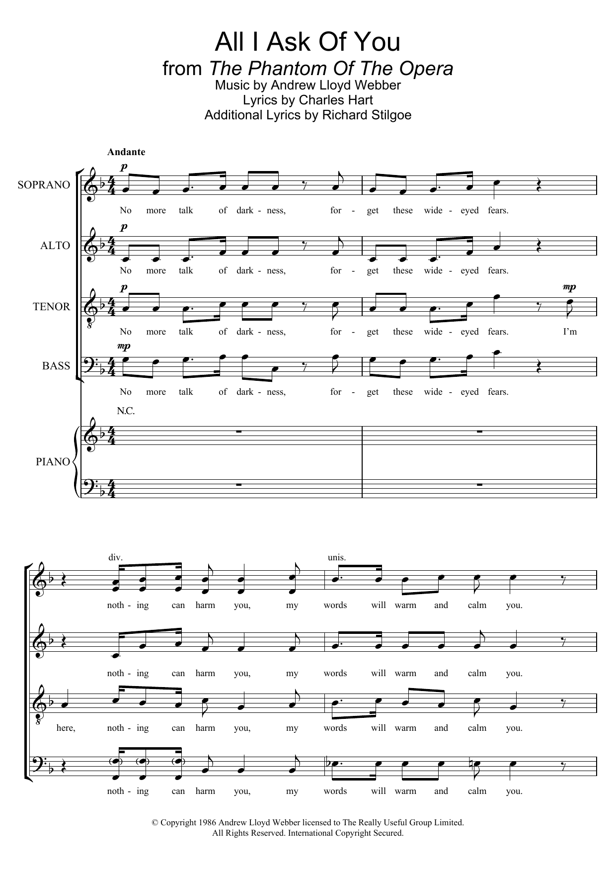 Product picture to: All I Ask Of You (from The Phantom Of The Opera) (arr. Barrie Carson Turner)