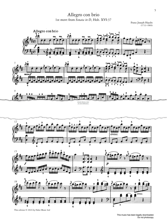 Produktgalerie: Seite 1 von 1 Allegro con brio (1st movt from Sonata in D, Hob. XVI:37), Joseph Haydn, Klavier