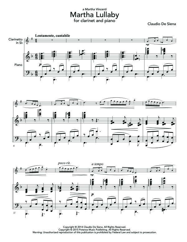 Product gallery: Page 1 of 10 Martha Lullaby, , (clarinet in Bb and piano)