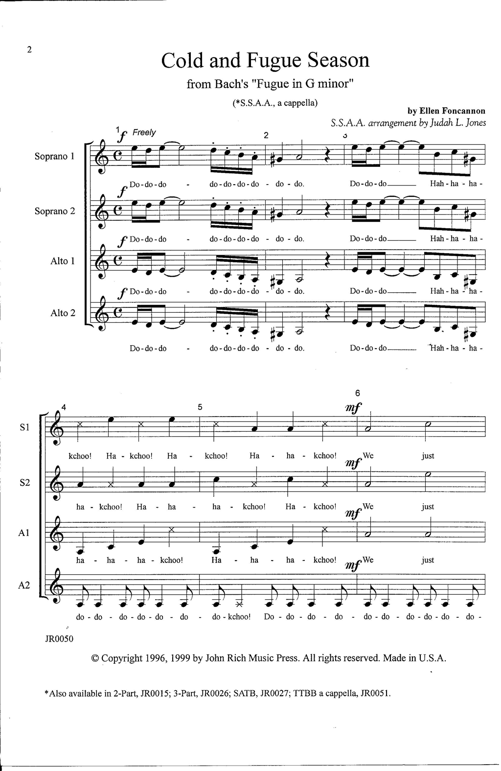 Produktgalerie: Seite 1 von 1 Cold and Fugue Season (arr. Ellen Foncannon), J.S. Bach, Chor