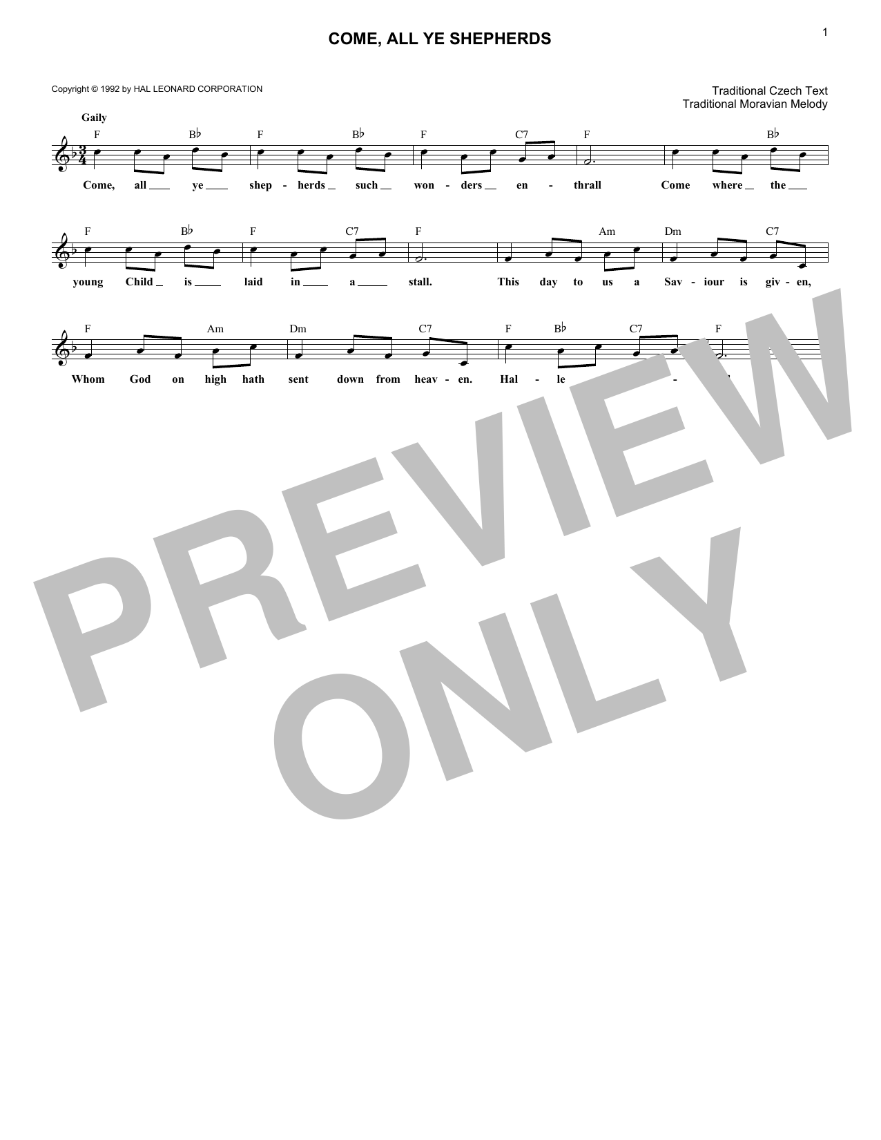 Product gallery: Page 1 of 1 Come, All Ye Shepherds, Traditional Moravian Melody