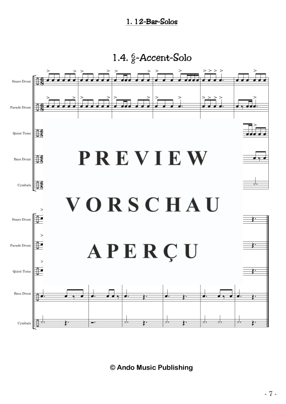 gallery: Solos for Marching Drums - Volume 2, , 40 Solo Pieces for Marching Drums: Snare Drum, Parade Drum, Bass Drum, Tom Toms and Cymbals