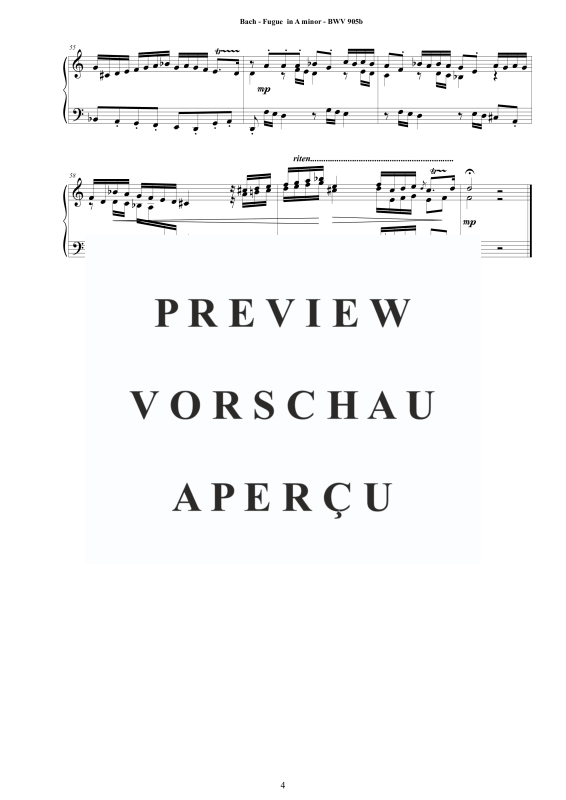 Produktgalerie: Seite 5 von 5 Fuge in D-Moll BWV 905b - Piano Version, , Klavier Solo