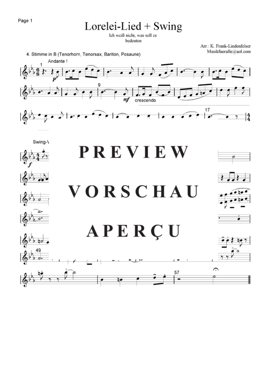 Produktgalerie: Seite 16 von 21 Lorelei-Lied + Swing , , (Blechbläser Quintett - Flexible Besetzung + Schlagzeug)