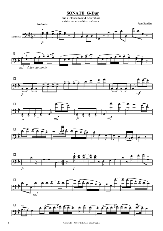 Produktgalerie: Seite 1 von 11 Sonate G- Dur, , Cello und Kontrabass