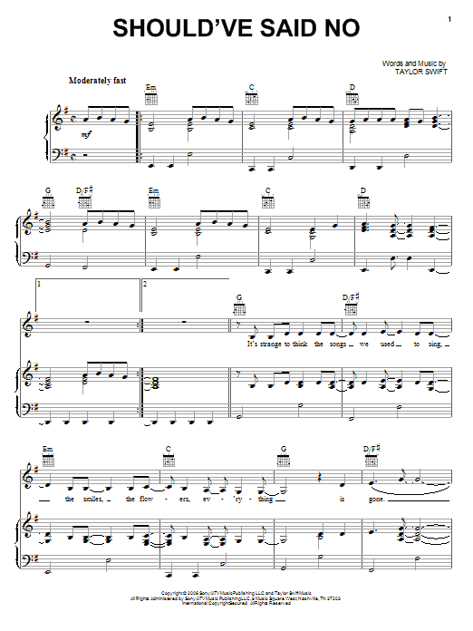 Produktgalerie: Seite 1 von 1 Should've Said No, Taylor Swift, Gesang, Gitarre, Klavier