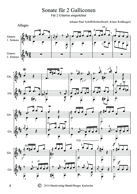 Produktgalerie: Seite 1 von 11 Sonate D Dur für zwei Galliconen, , Duo für 2 Gitarren bearbeitet