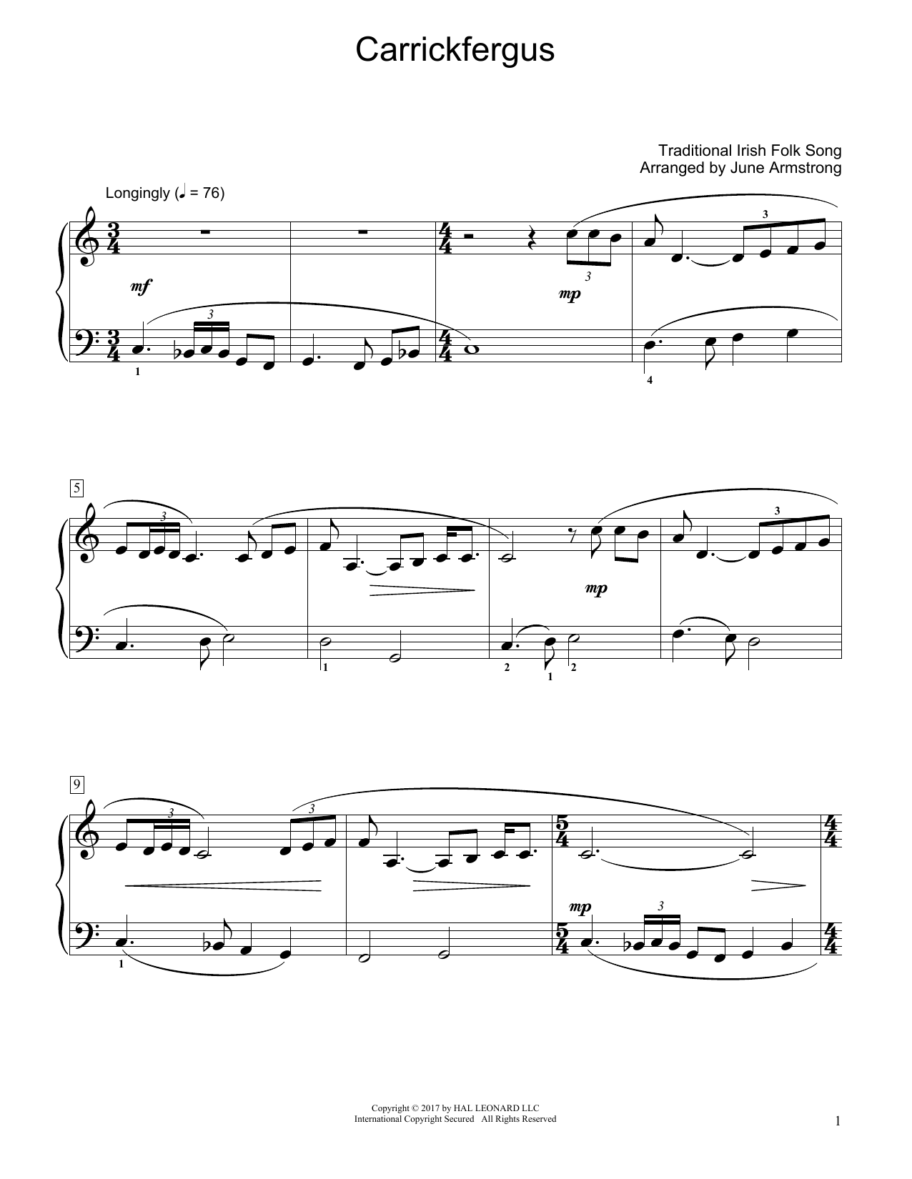 Product gallery: Page 1 of 1 Carrickfergus (arr. June Armstrong), Traditional Irish Folk Song