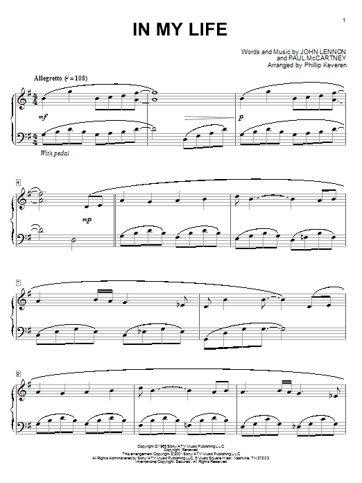 Product gallery: Page 1 of 1 In My Life (arr. Phillip Keveren), The Beatles