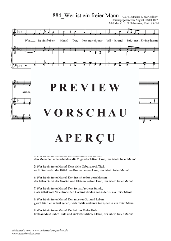 Product picture to: Wer ist ein freier Mann Melodie: C. F. G. Schwenke, Text: Pfeffel