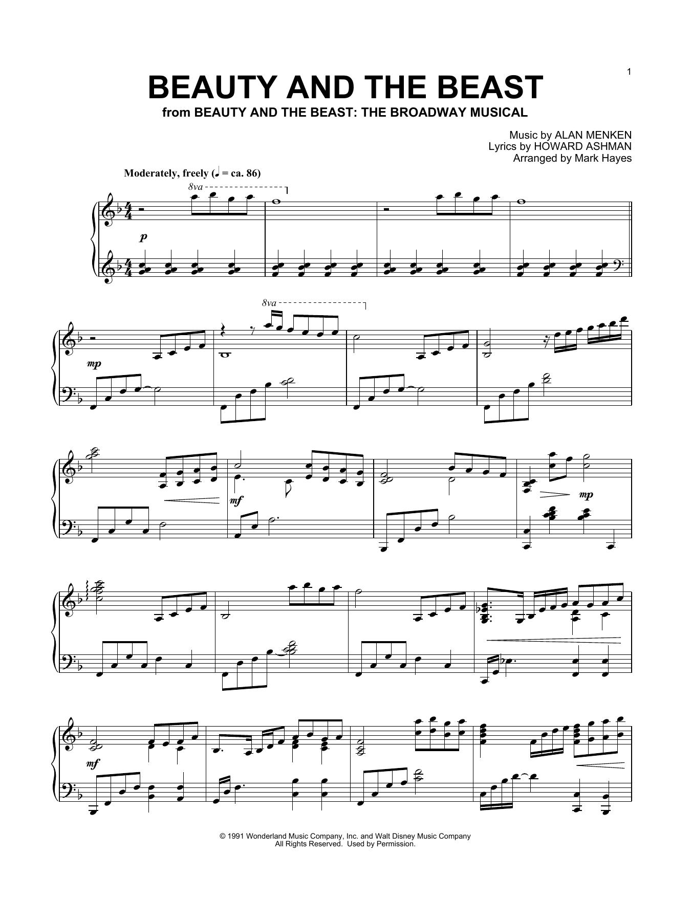 Product gallery: Page 1 of 1 Beauty And The Beast (arr. Mark Hayes), Alan Menken & Howard Ashman