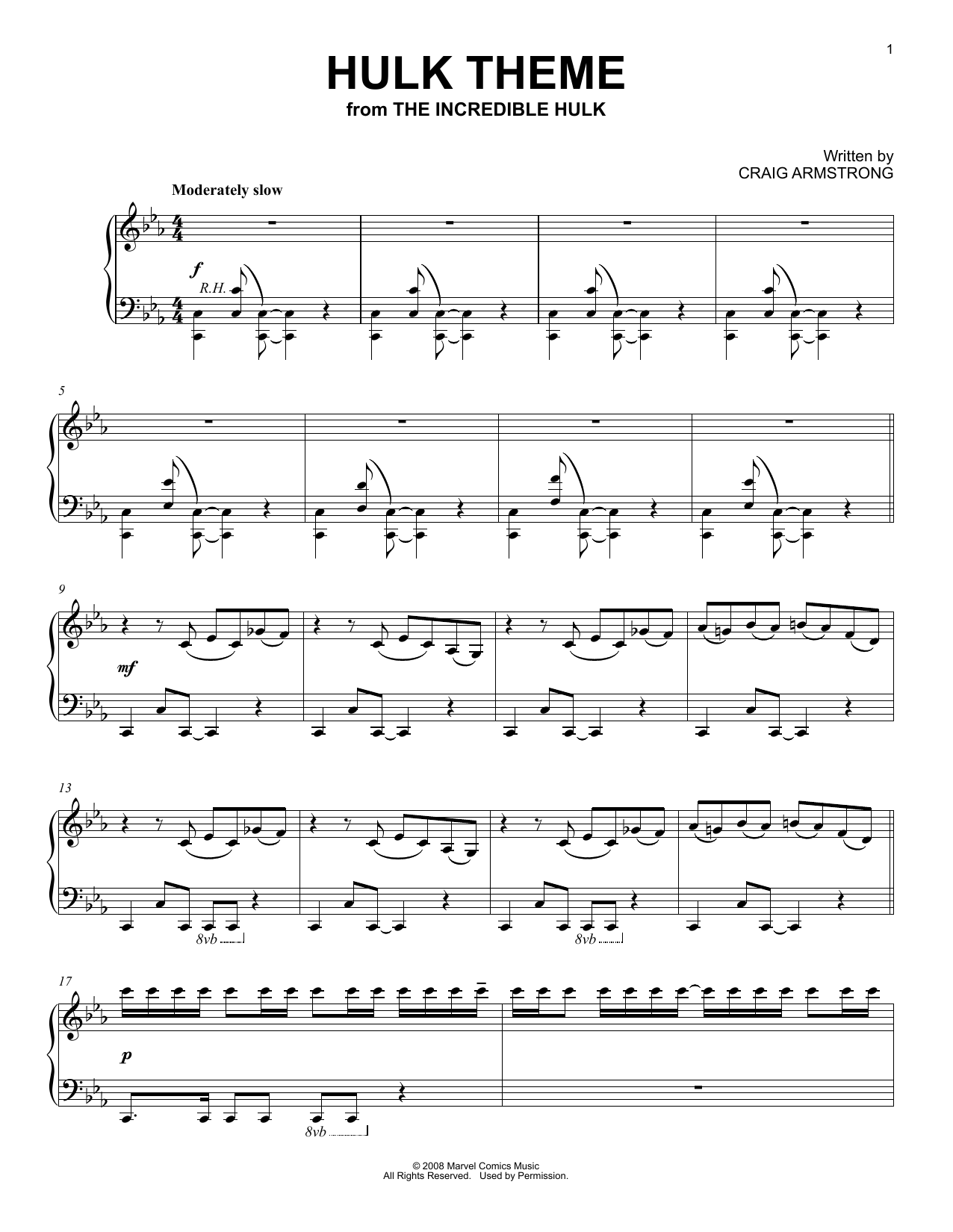 Produktgalerie: Seite 1 von 1 Hulk Theme (from The Incredible Hulk), Craig Armstrong, Klavier