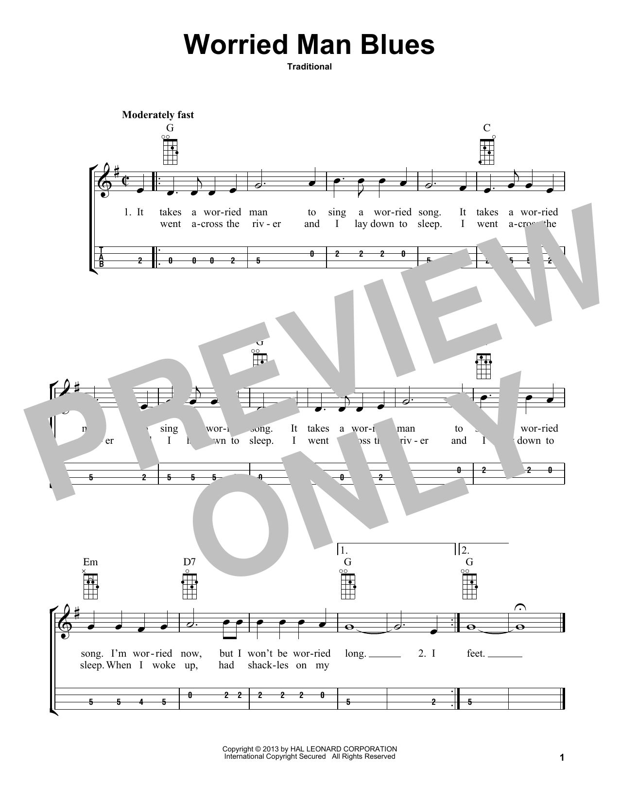 Product picture to: Worried Man Blues (arr. Bobby Westfall)