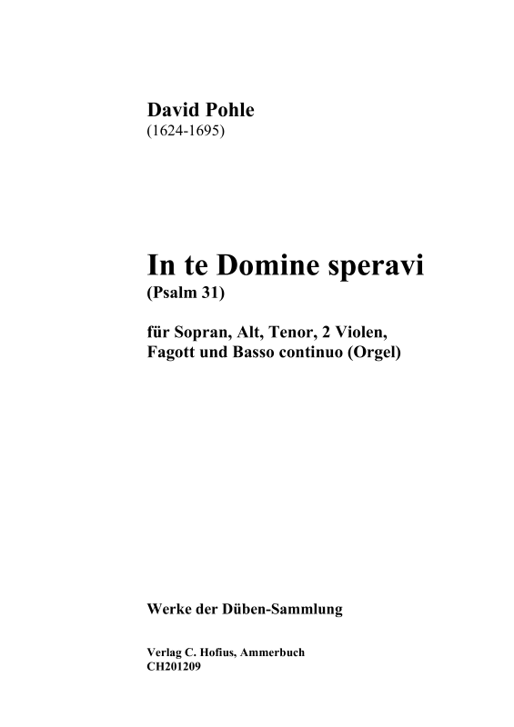 Produktbild zu: In te Domine speravi (Psalm 31)David Pohle